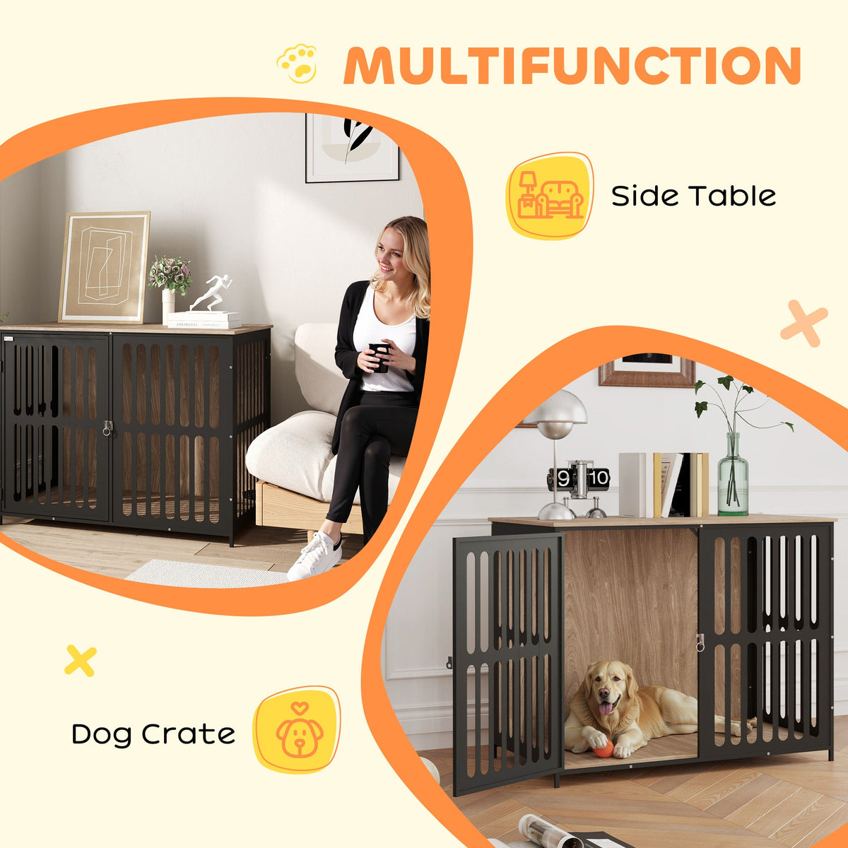 PawHut Dog Crate Furniture with Anti-Chew Resistant Mesh for Medium Dogs
