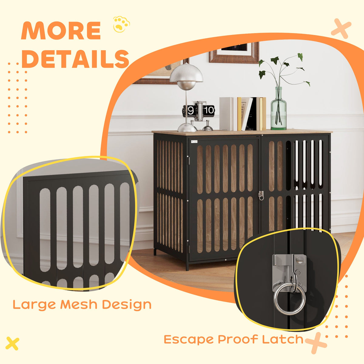 PawHut Dog Crate Furniture with Anti-Chew Resistant Mesh for Medium Dogs