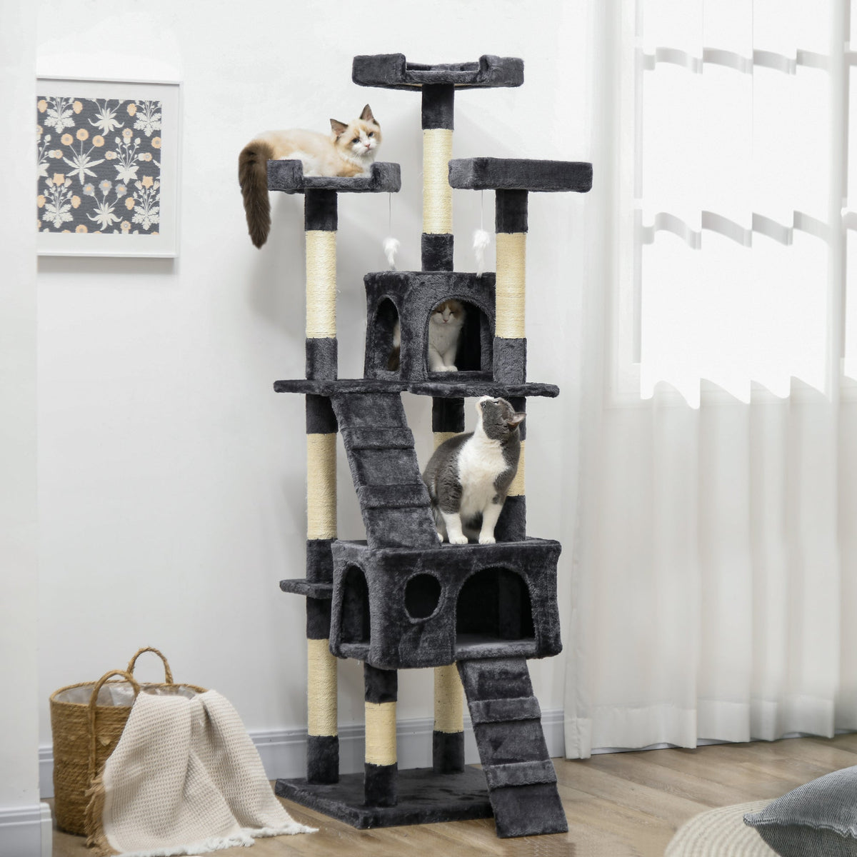PawHut Cat Tree Scratcher Activity Centre, Condo Scratching Post Toy Bed