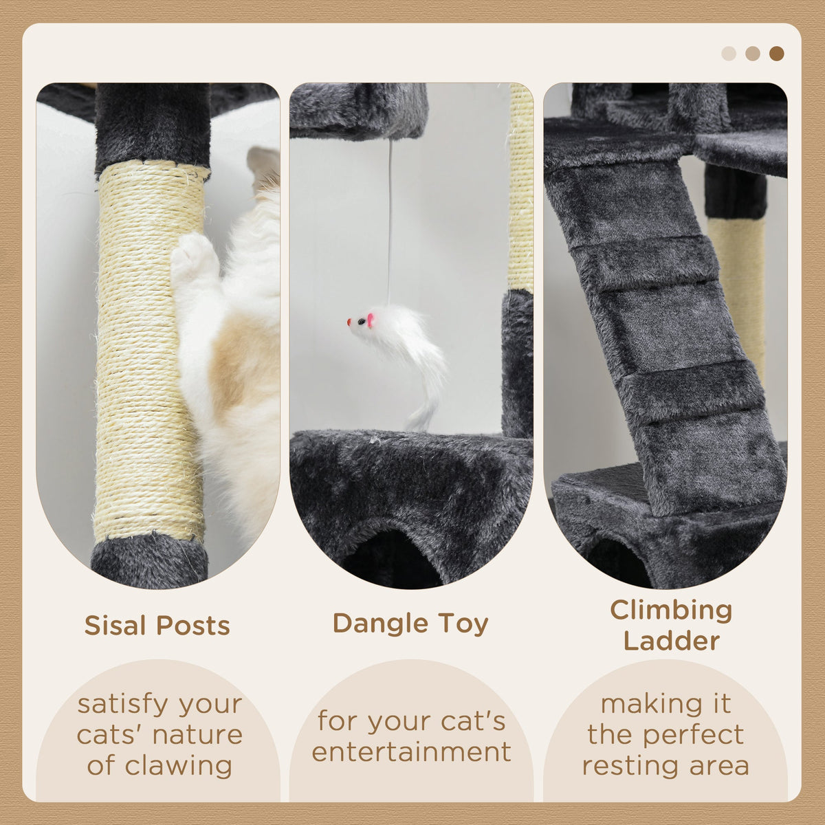 PawHut Cat Tree Scratcher Activity Centre, Condo Scratching Post Toy Bed