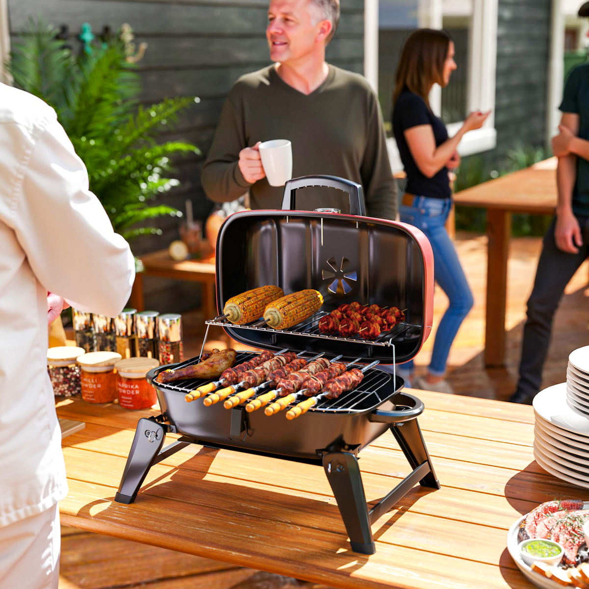 Outsunny Folding Charcoal Barbecue Grill, Portable BBQ for Camping