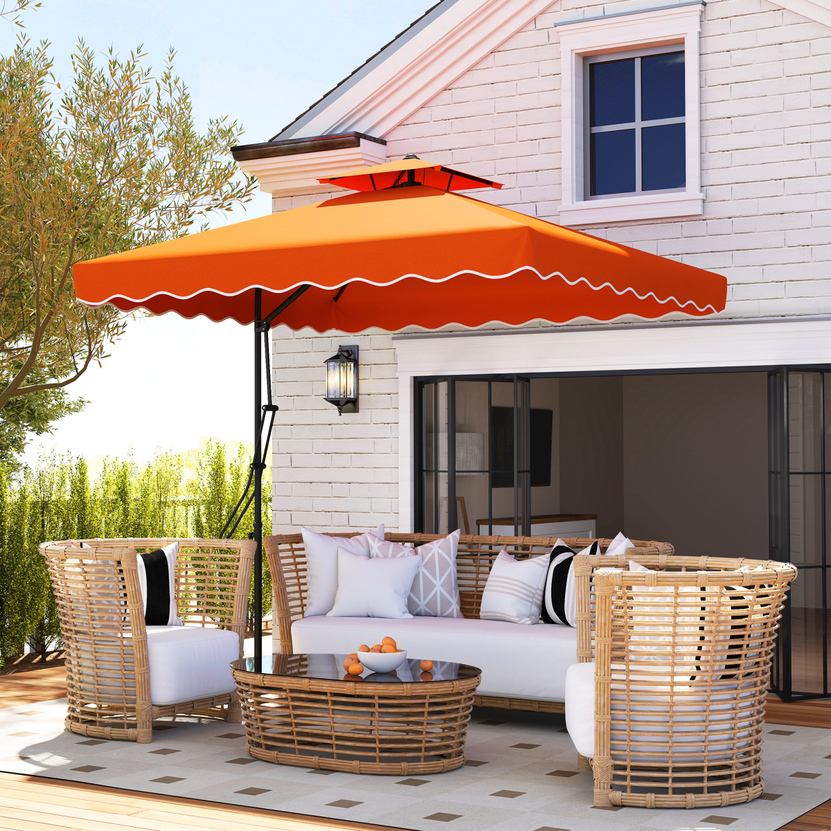 Outsunny 2.5m Cantilever Garden Parasol Umbrella with Cross Base