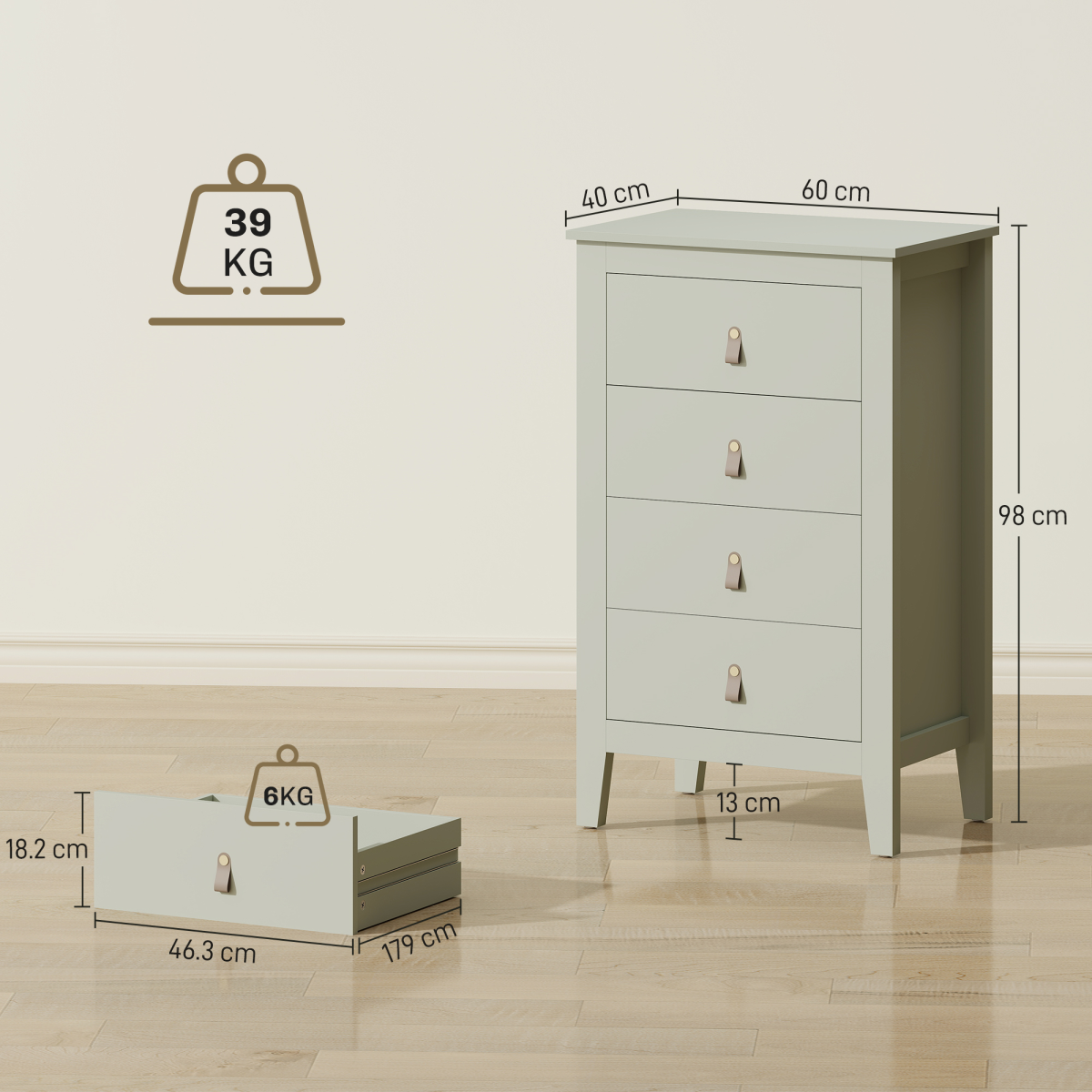 HOMCOM Bedroom Chest of Drawers, Modern 4 Drawer Dresser