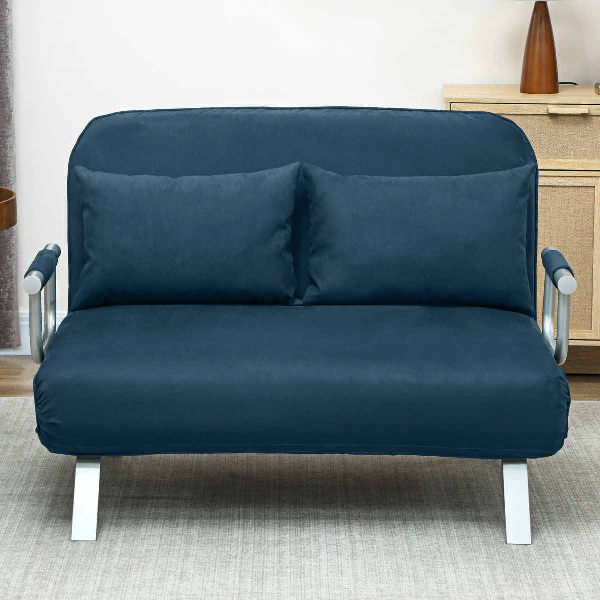 HOMCOM Fabric Convertible 2 Seater Sofa Bed w/ 2 Pillows