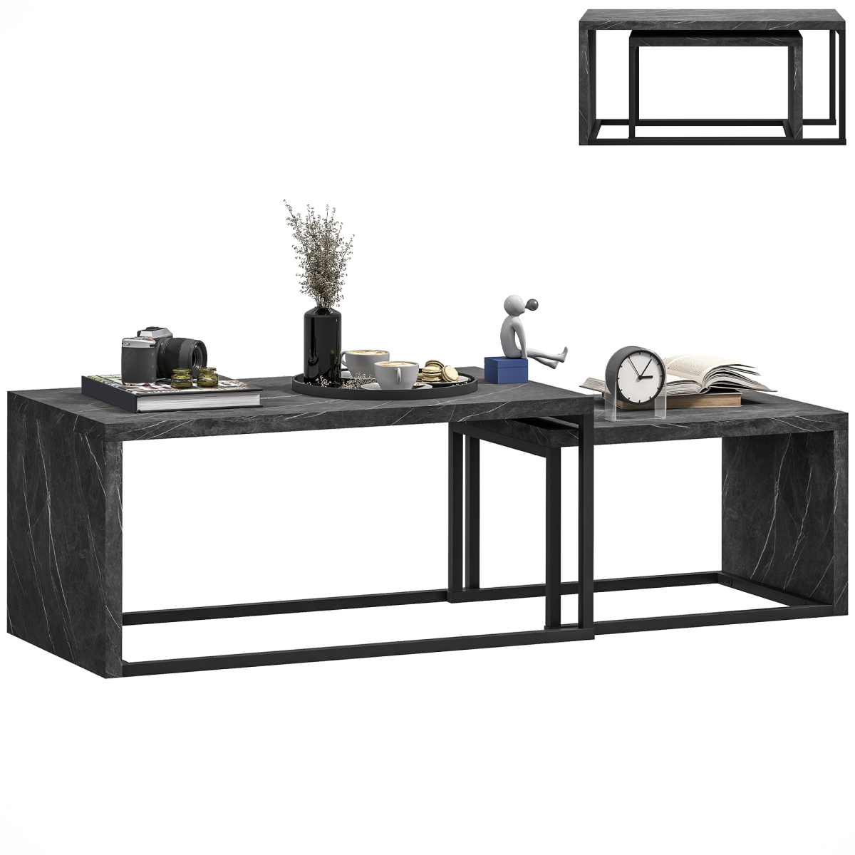 HOMCOM Coffee Tables Set of 2, Nest of Tables for Living Room