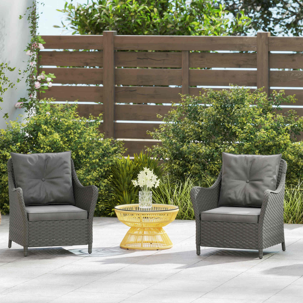Outsunny 2 Pieces Rattan Garden Chairs, Cushioned Rattan Chairs