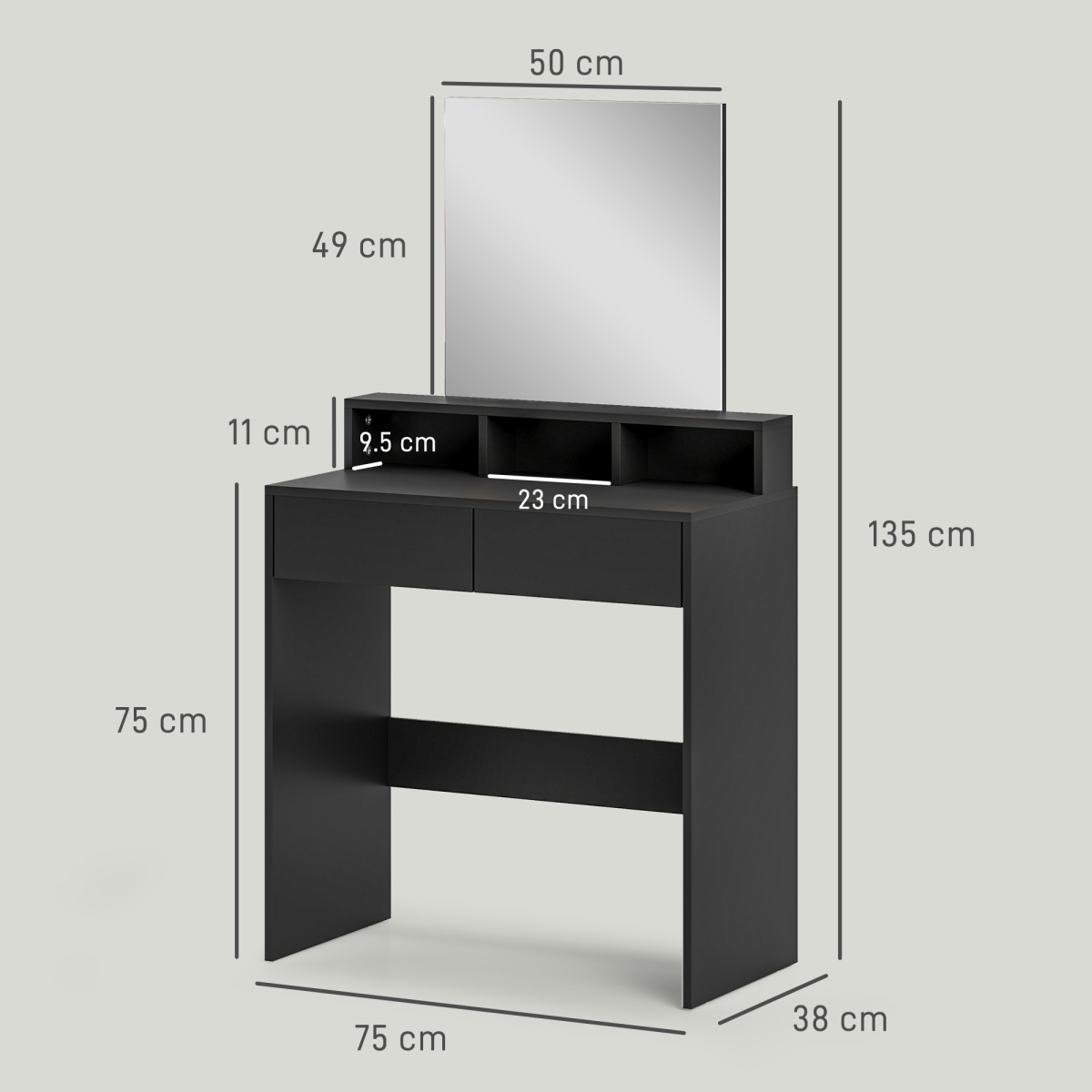 HOMCOM Dressing Table with Mirror, Drawers, for Bedroom, Black