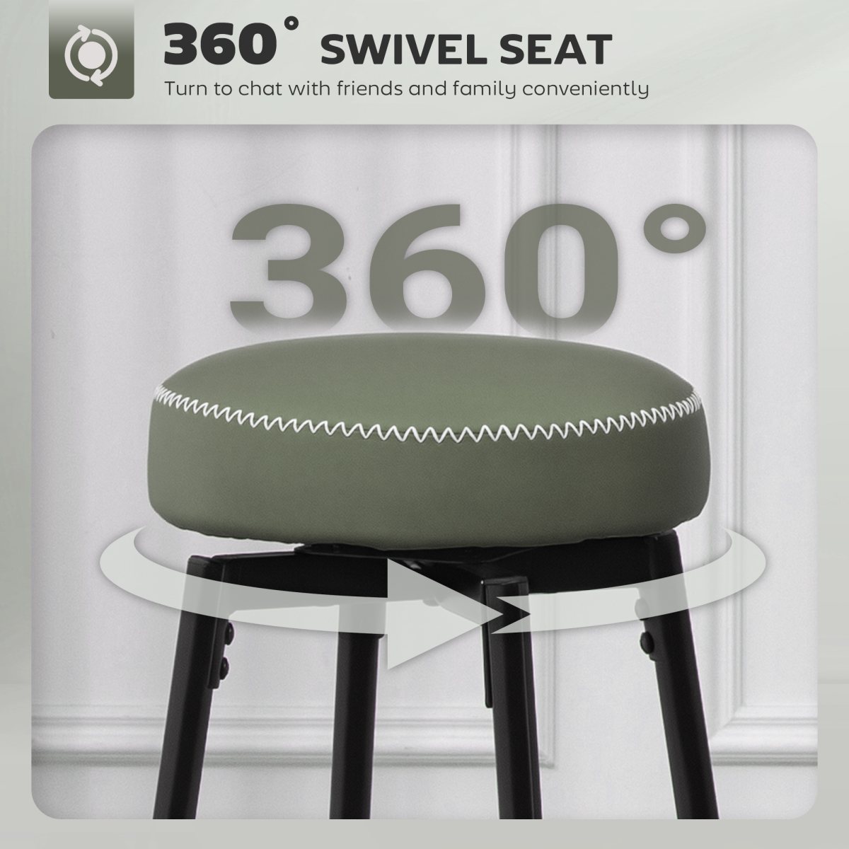 HOMCOM 360° Swivel Bar Stools Set of 2, PU Leather Barstools with Footrest