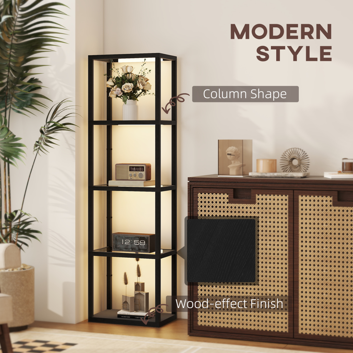 HOMCOM LED Floor Lamp with Glass Shelves, Dimmable Room Lamp