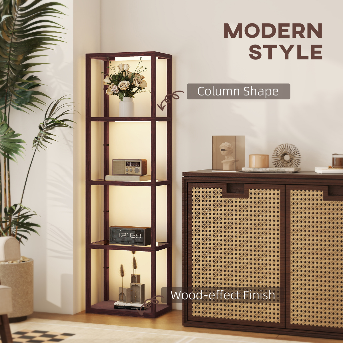 HOMCOM LED Floor Lamp with Glass Shelves, Dimmable Room Lamp