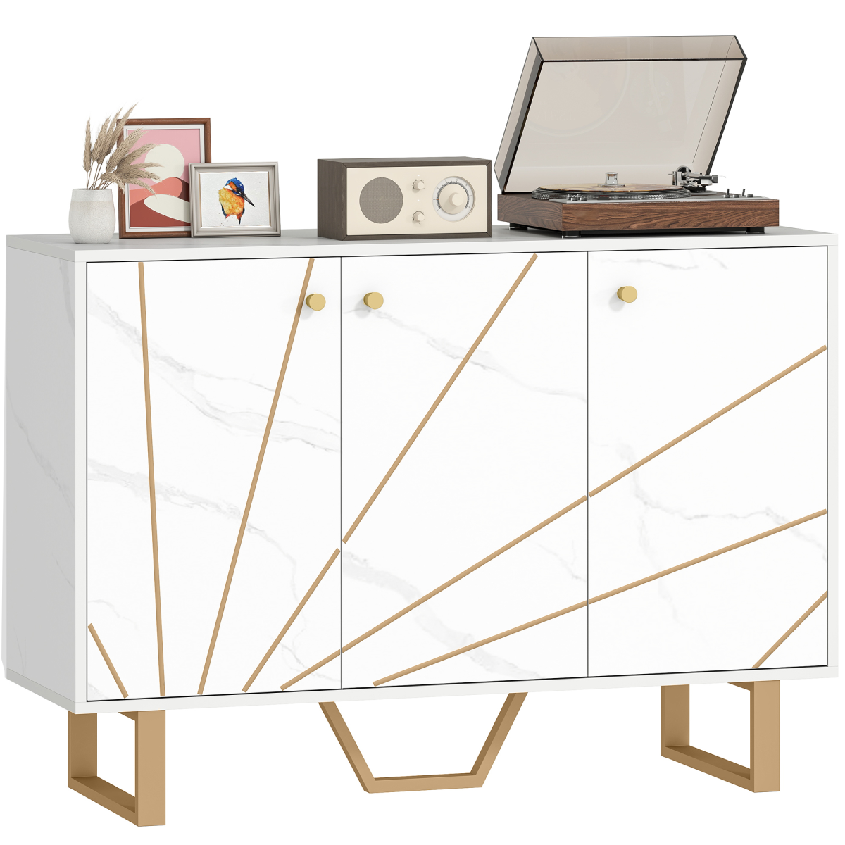 HOMCOM Sideboard Storage Cupboard with Metal Legs for Living Room