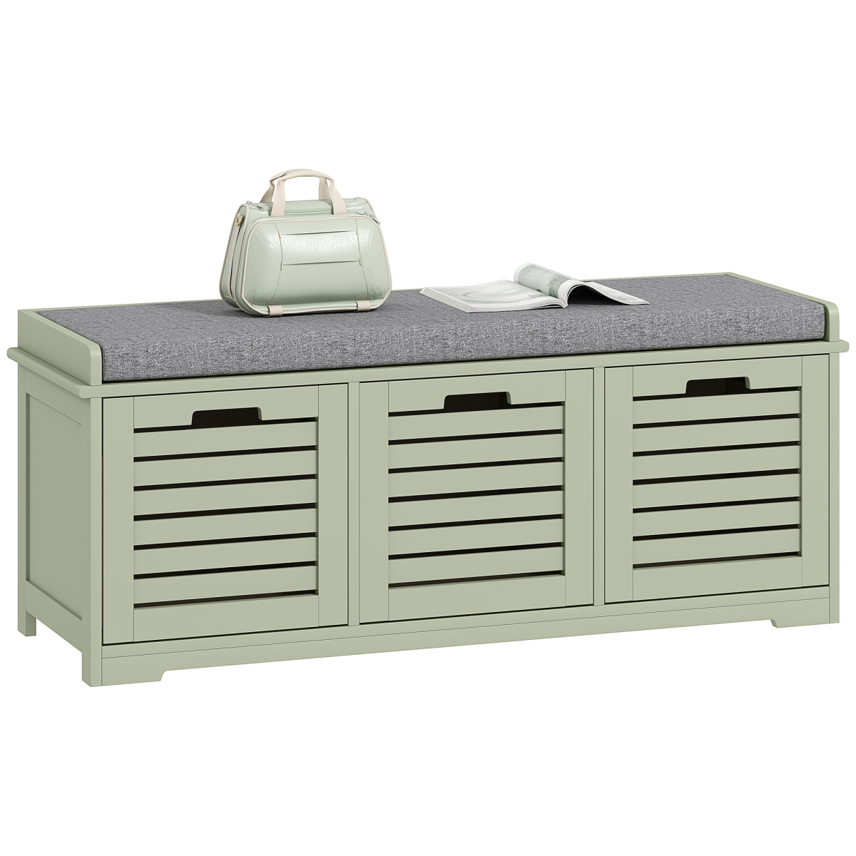 HOMCOM Shoe Storage Bench Cushion Seat Slatted Doors