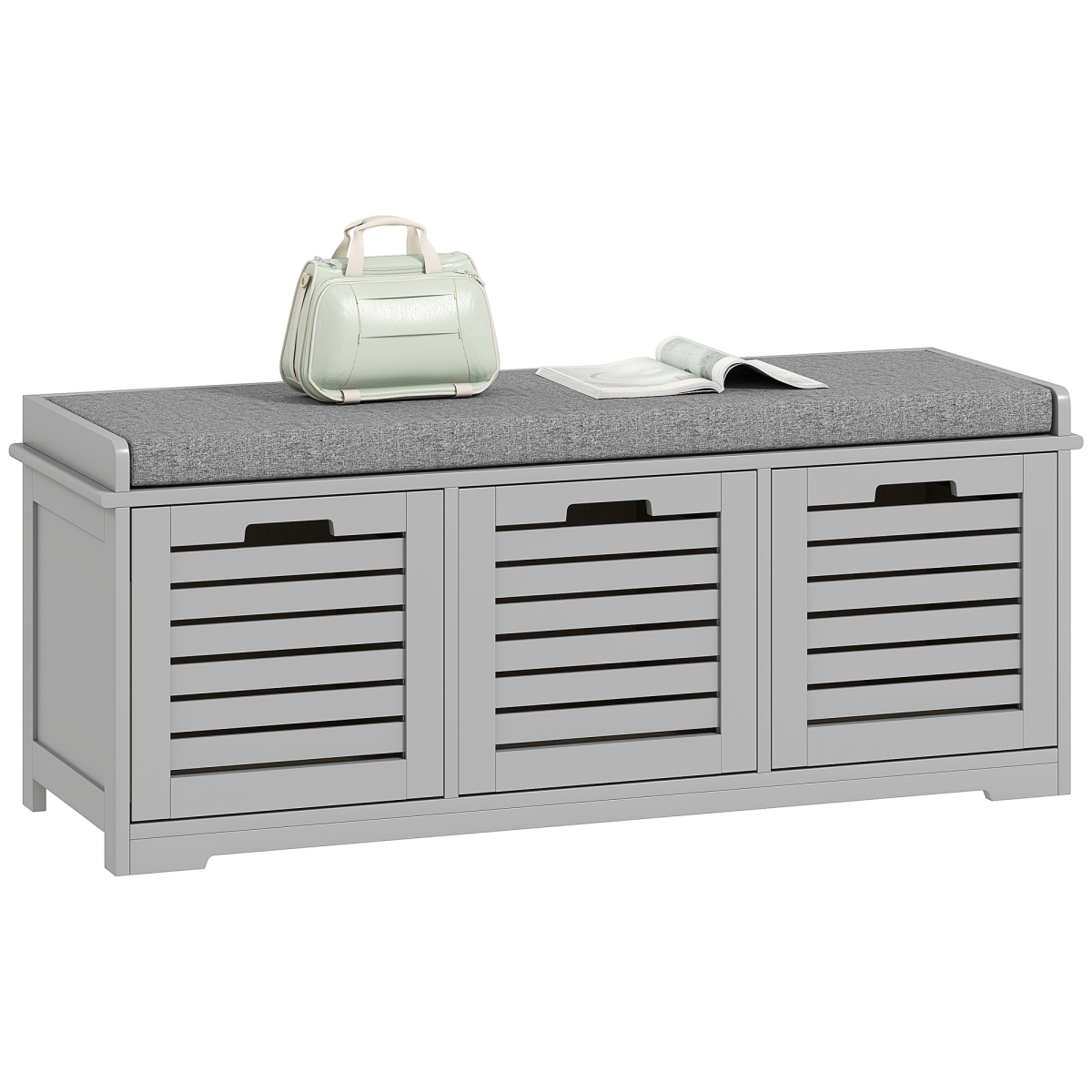 HOMCOM Shoe Storage Bench Cushion Seat Slatted Doors