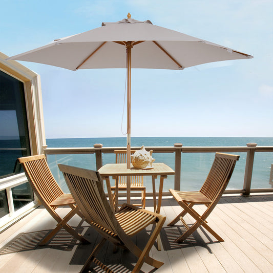 Outsunny  2.5m Wood Garden Parasol Sun Shade Patio Outdoor Wooden Umbrella Canopy Grey Grey 250cm x 250cm x 245cm