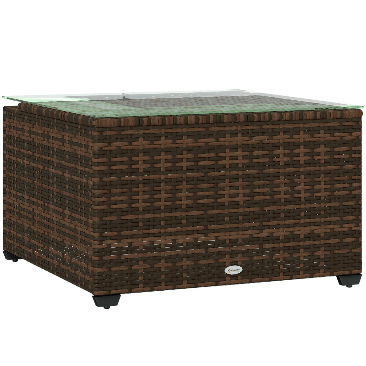 Outsunny Outdoor Coffee Table with Glass Top, Rattan Side Table