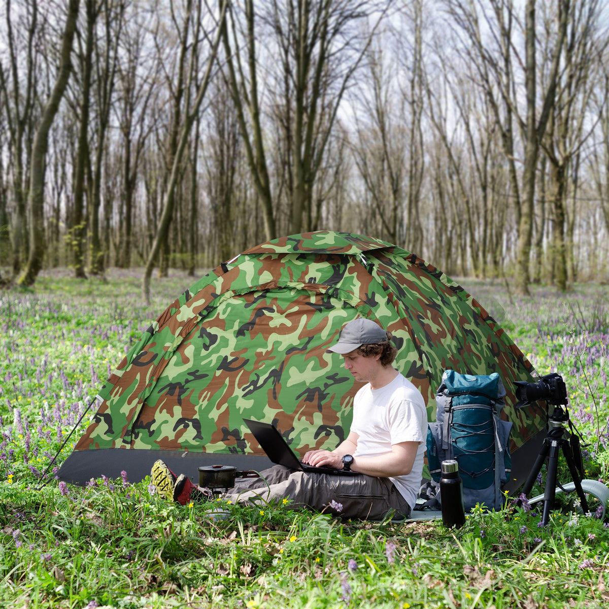 Outsunny 2 Person Camping Tent, Dome Tent with Zipped Doors, Storage Pocket, Portable Handy Bag