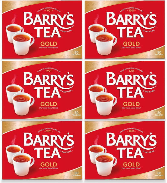 6 x Barry's Tea Gold 80 Tea Bags 250G