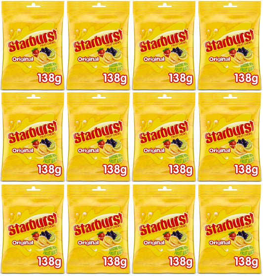12 x Starburst Vegan Chewy Sweets Fruit Flavoured Pouch Bag 138G