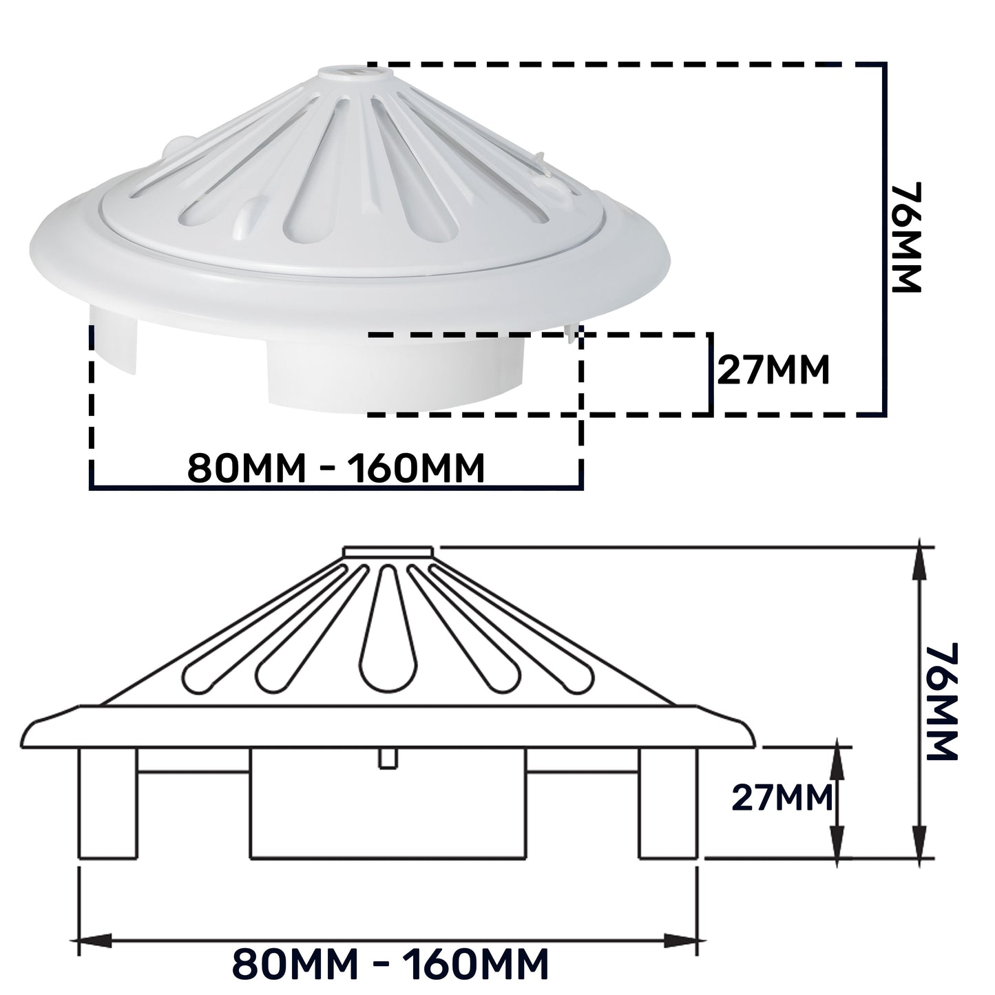 Adjustable Louvre Vent Round 80mm-160mm White