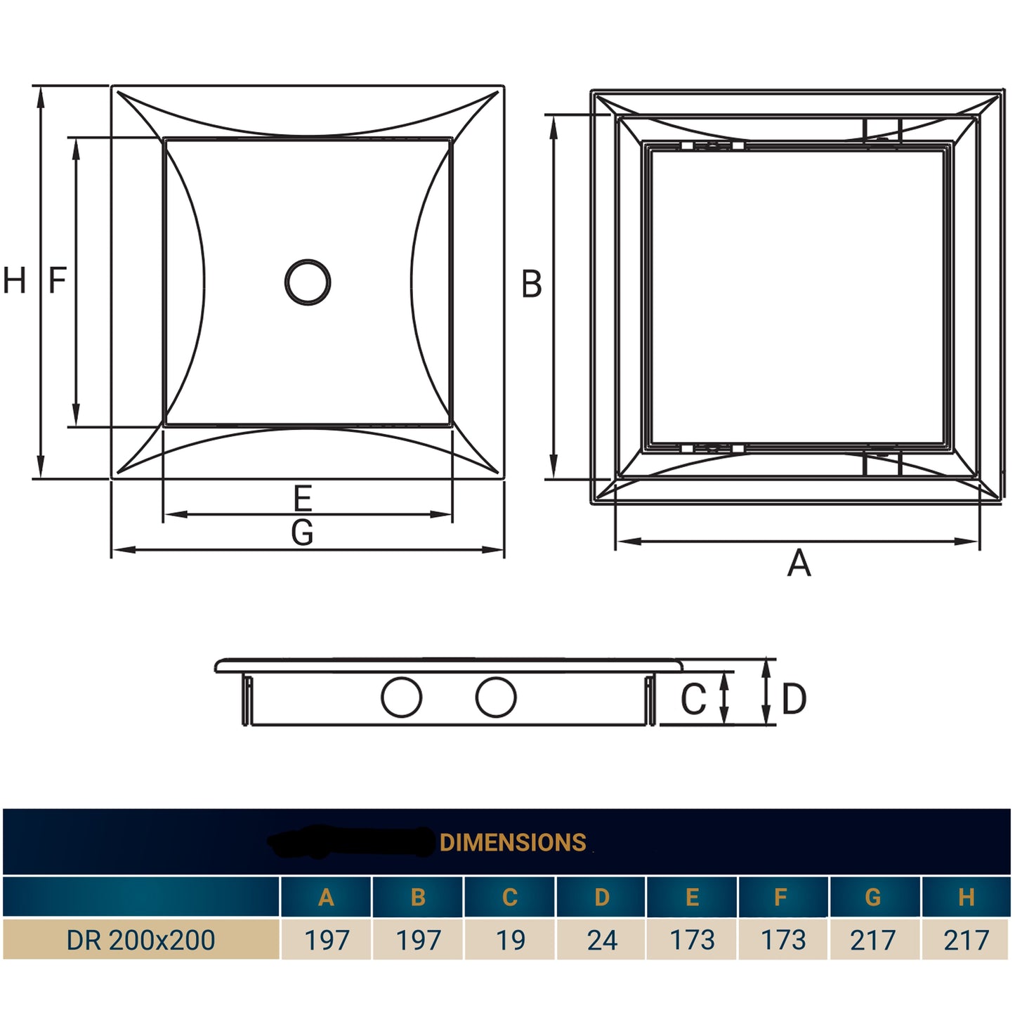Access Panel Door PP, White 200mm x 200mm