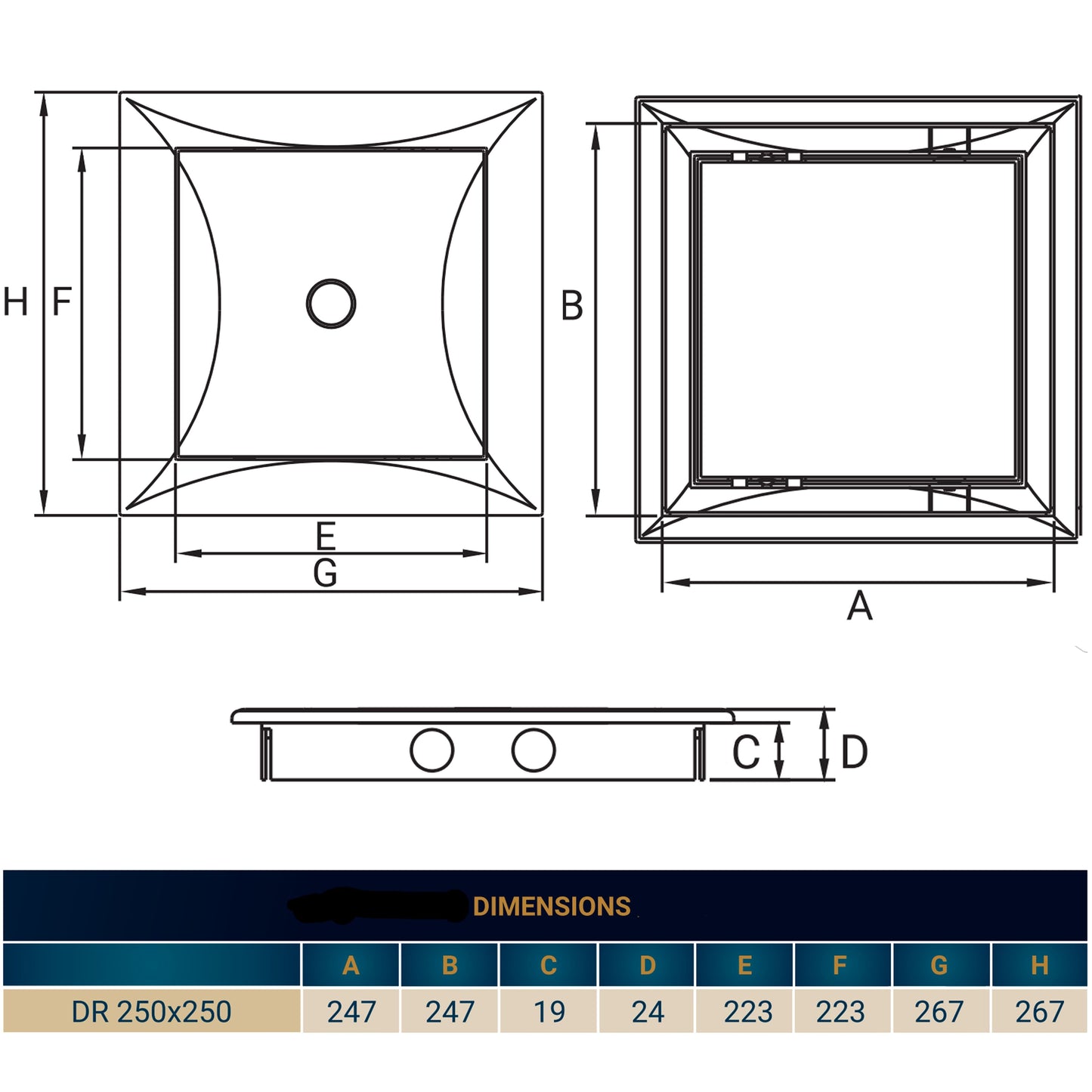Access Panel Door PP, White 250mm x 250mm