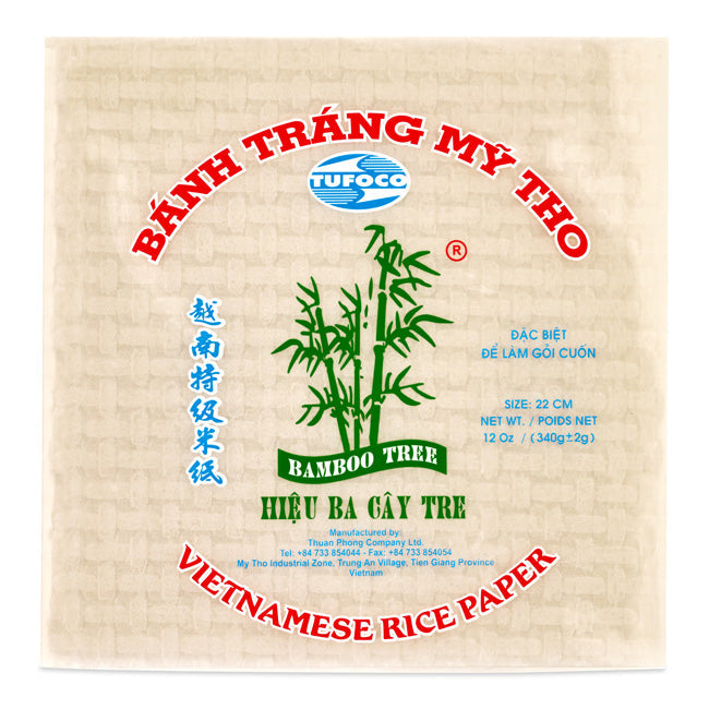 BAMBOO TREE Square Vietnamese Rice Paper Banh Trang My Tho 22cm 340g