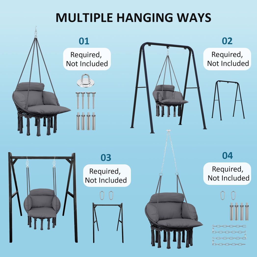 Outsunny Hammock Chair, Boho Hanging Swing Chair with Cushion
