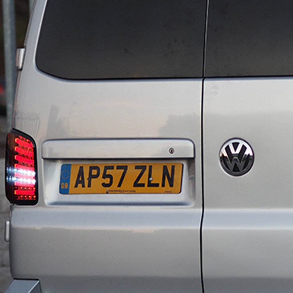 For VW T6 Transporter Barn Door Number Plate Unit – Reflex Silver Painted Trim, Ready to Fit – Van-X