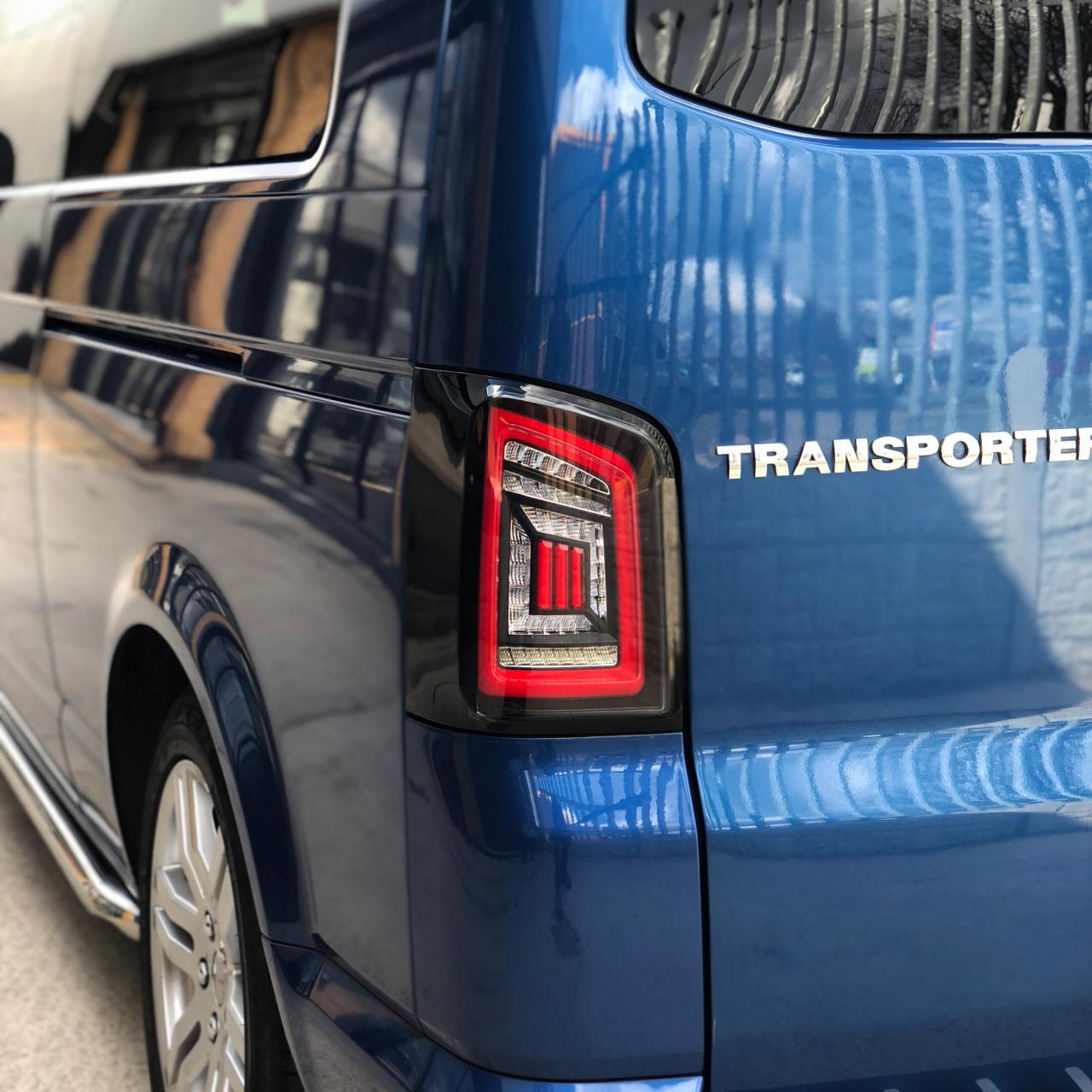 For VW T5 Transporter MK3.1 Tailgate LED Rear Lights Smoked Full Frame Light Bar Upgrade – Van-X