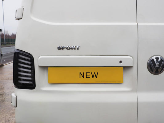 For VW T5/T5.1 Transporter Barn Door Number Plate Unit – Candy White Painted Trim, Ready to Fit – Van-X