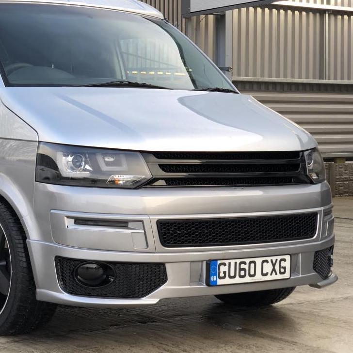 For VW T5.1 Transporter Honeycomb Sportline Front Spoiler Foglight Trims (Gloss Black)
