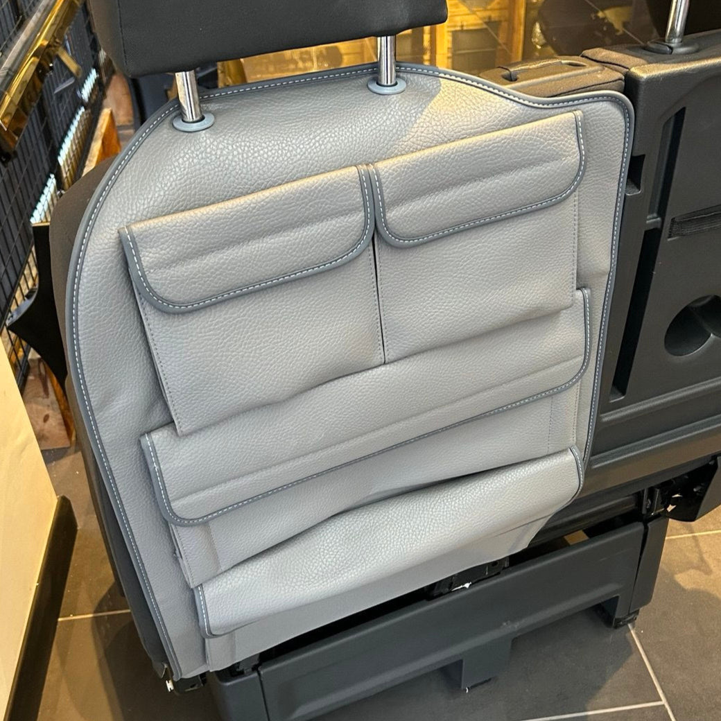 For New VW Crafter Left Side Double Passenger Seat Back Organiser | Dark Grey Leatherette Storage Pocket – Van-X
