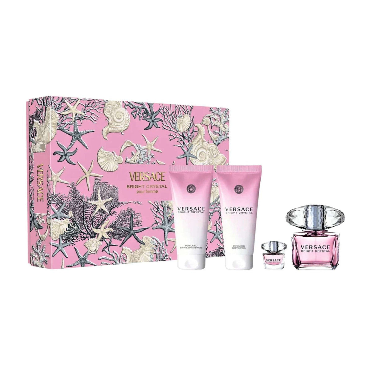 Versace Bright Crystal Gift Set 90ml EDT + 100ml Body Lotion + 100ml Shower Gel + 5ml EDT