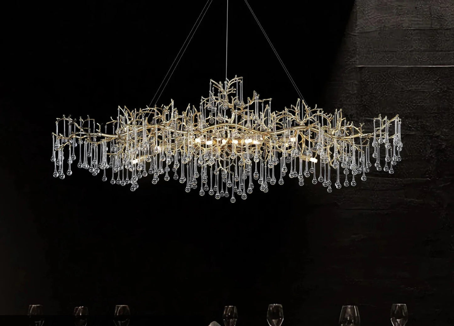 Large Vintage Golden Ceiling Crystal Chandelier