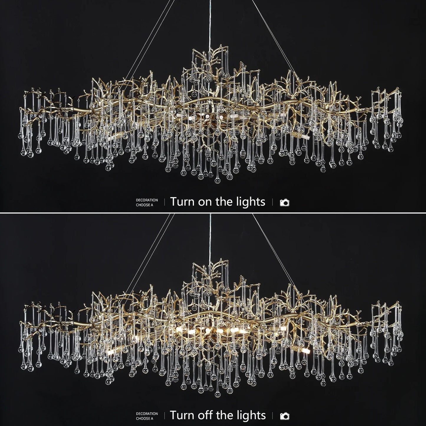 Large Vintage Golden Ceiling Crystal Chandelier