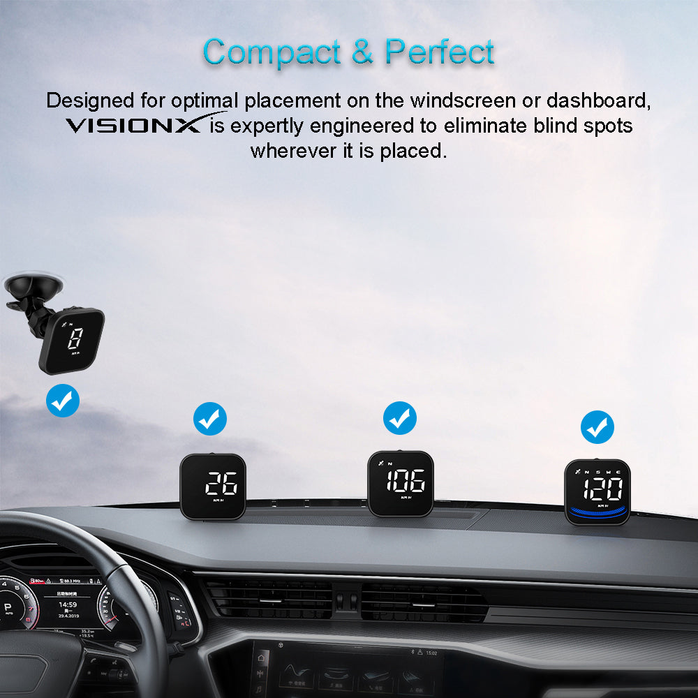 VisionX Car Head-Up Display, Smart Speedometer, MPH HUD with suction cup, overspeed fatigue alarm