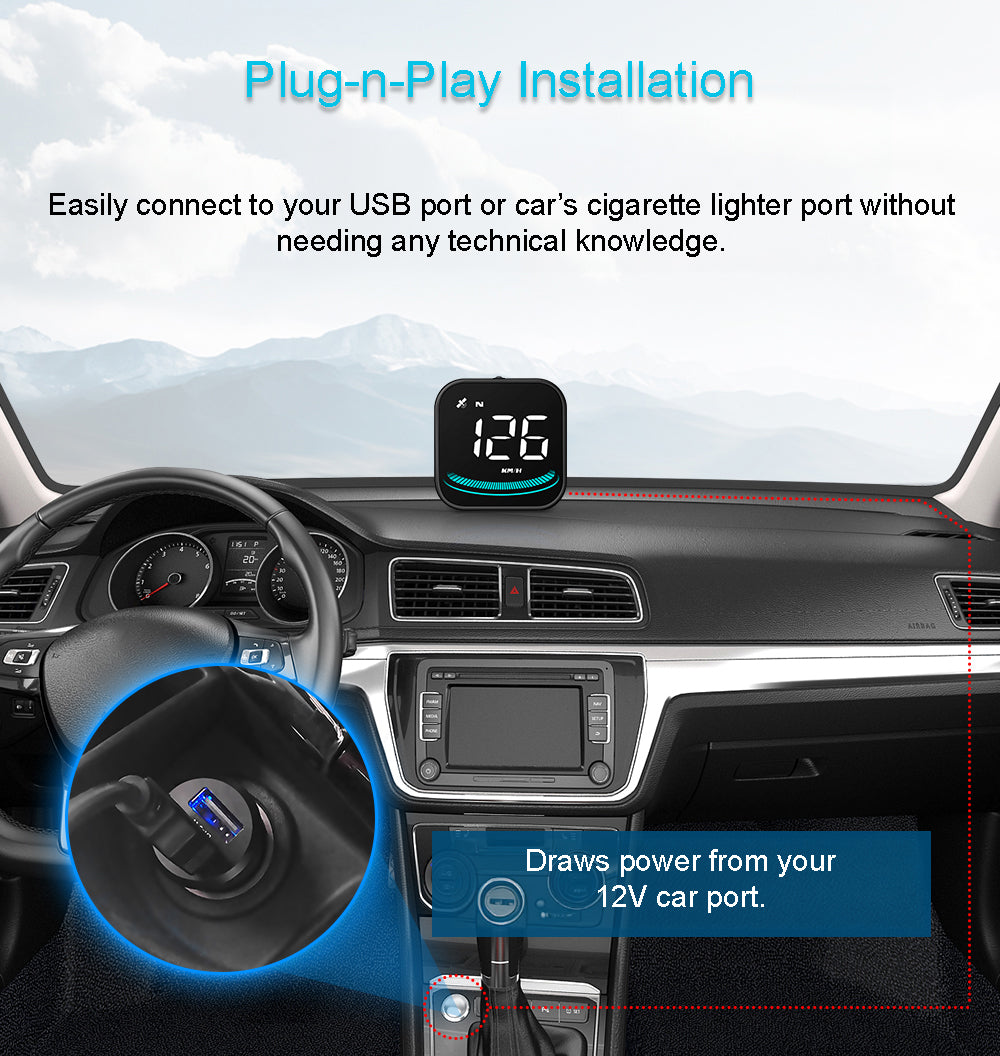 VisionX Car Head-Up Display, Smart Speedometer, MPH HUD with suction cup, overspeed fatigue alarm