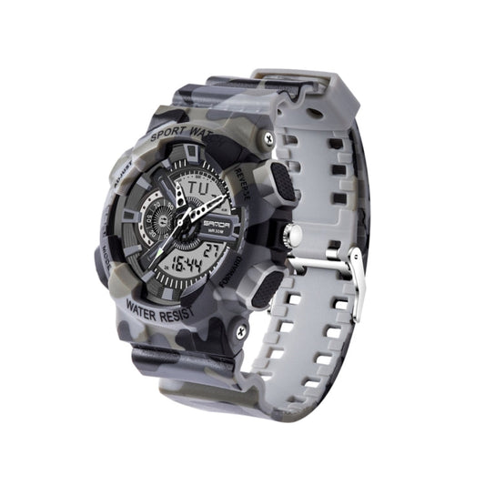 SANDA 5318 LED Luminous Display & Stopwatch & Alarm & Date and Week Function Men Quartz + Digital Dual Movement Watch with Plastic Band (Camouflage Yellow)