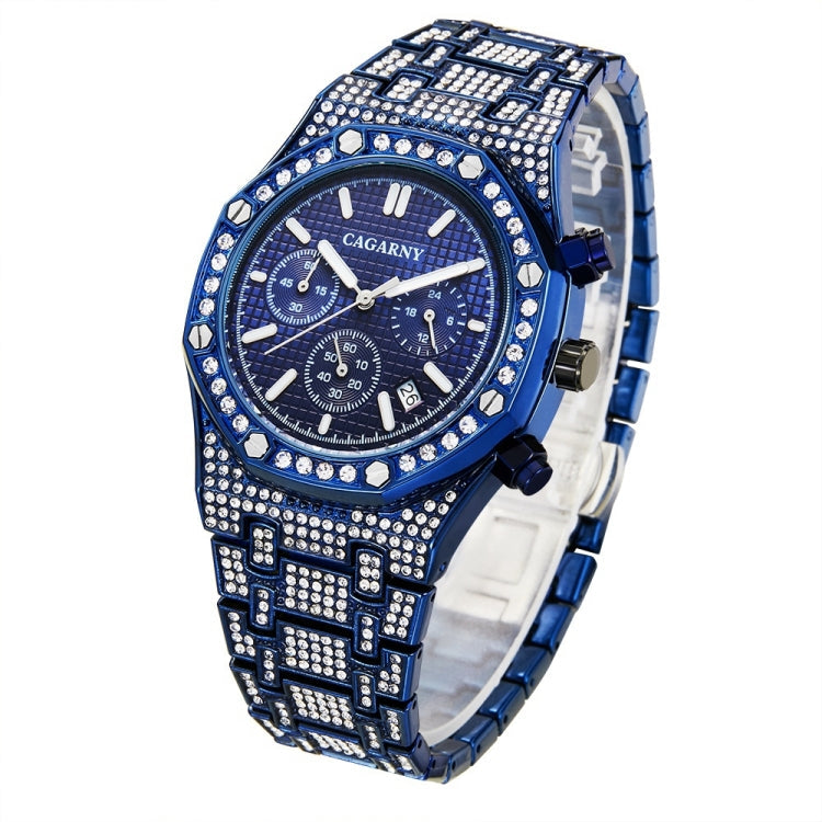 CAGARNY 6881 Diamond-studded Six-needles Guartz Dual Movement Watch Men Stainless Steel Strap Watch (Gold Shell Gold Dial), WA0334JB, WA0334JW, WA0334L, WA0334SB, WA0334SW
