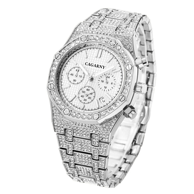 CAGARNY 6881 Diamond-studded Six-needles Guartz Dual Movement Watch Men Stainless Steel Strap Watch (Gold Shell Gold Dial), WA0334JB, WA0334JW, WA0334L, WA0334SB, WA0334SW