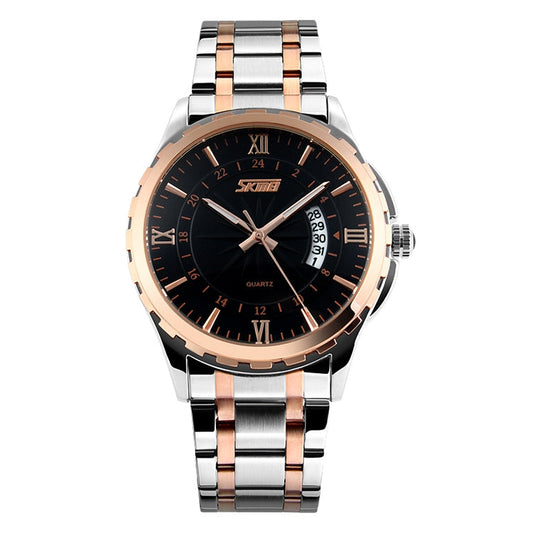 SKMEI 9069 Multifunctional Outdoor Fashion Business Waterproof Interval Gold Shell Quartz Wrist Watch
