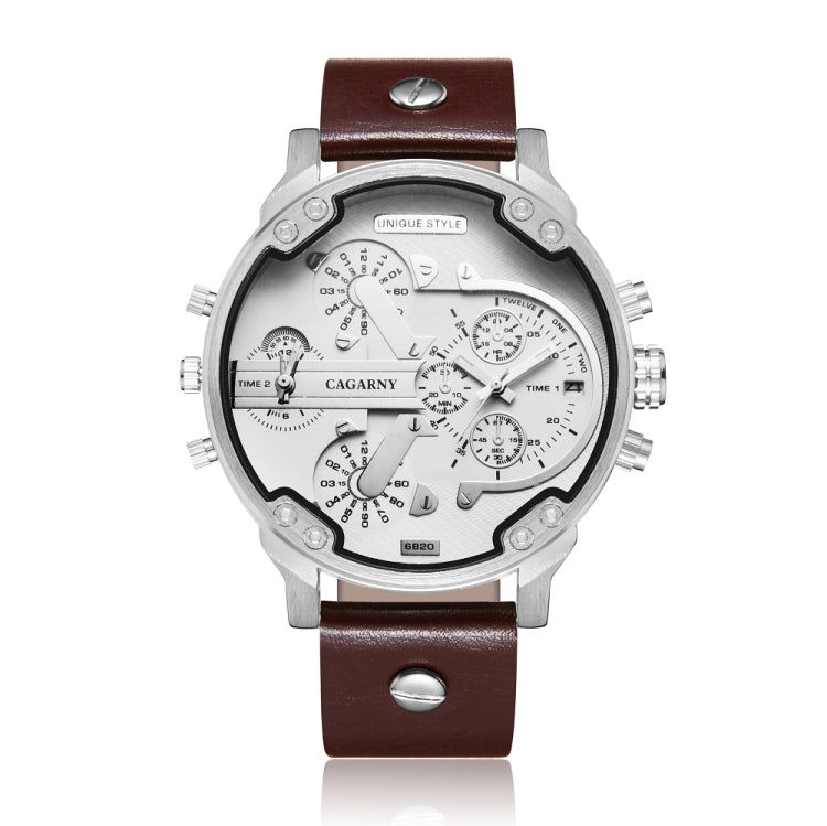 CAGARNY 6820 Fashionable Multifunctional Style Quartz Business Sport Wrist Watch with Leather Band & GMT Time & Calendar & Luminous Display for Men(Brown Band White Window), Brown Band White Window, Black Band White Window, Black Band Blue Window