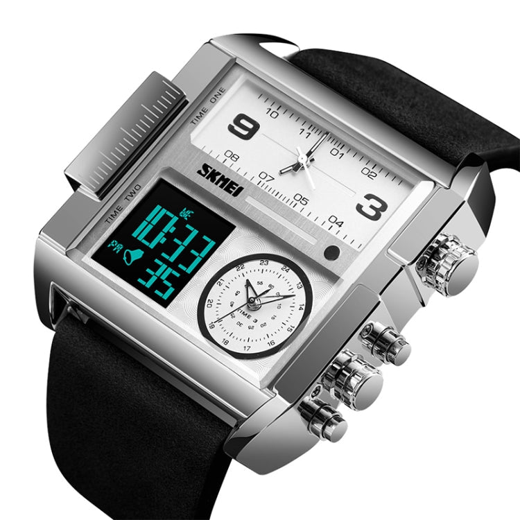 SKMEI 1391 Multifunctional Men Business Digital Watch 30m Waterproof Square Dial Wrist Watch with Leather Watchband