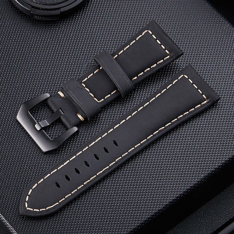 Crazy Horse Layer Frosted Black Buckle Watch Leather Watch Band, Size: 24mm