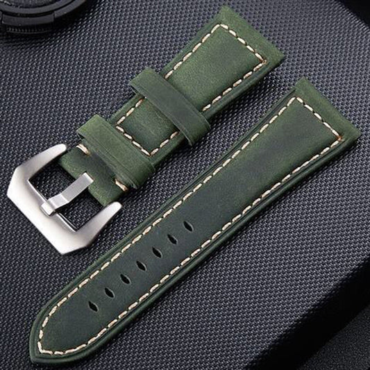 Crazy Horse Layer Frosted Silver Buckle Watch Leather Watch Band, Size: 20mm