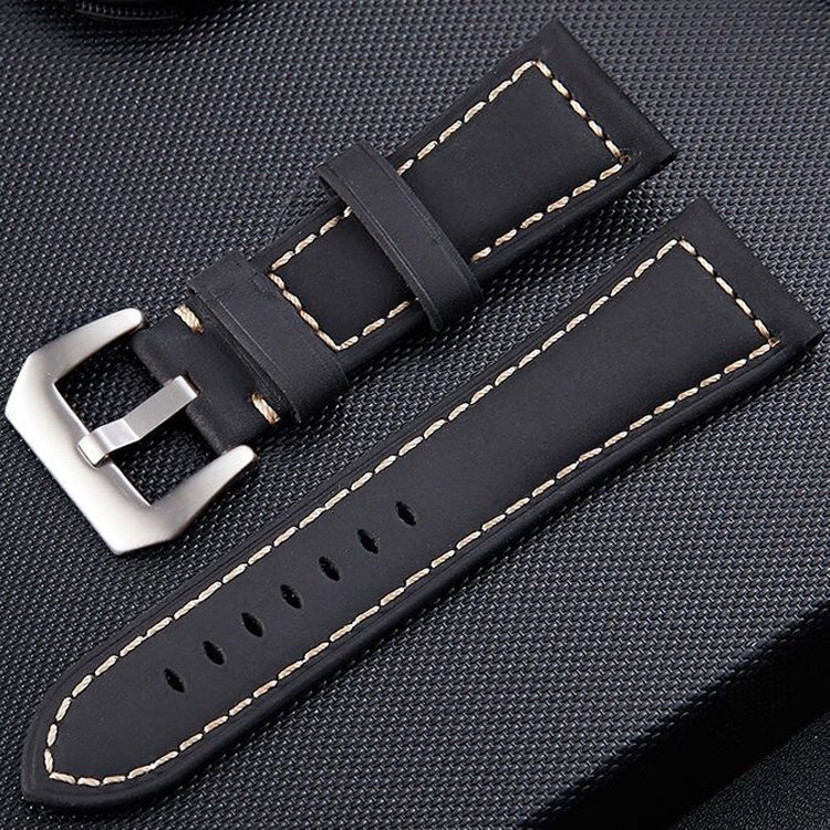 Crazy Horse Layer Frosted Silver Buckle Watch Leather Watch Band, Size: 20mm