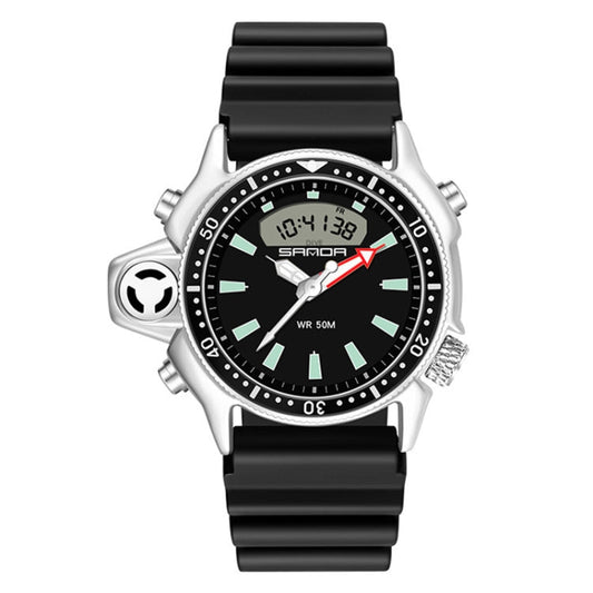SANDA 3008 Multifunctional Men Outdoor Sports Noctilucent 50m Waterproof Digital Wrist Watch