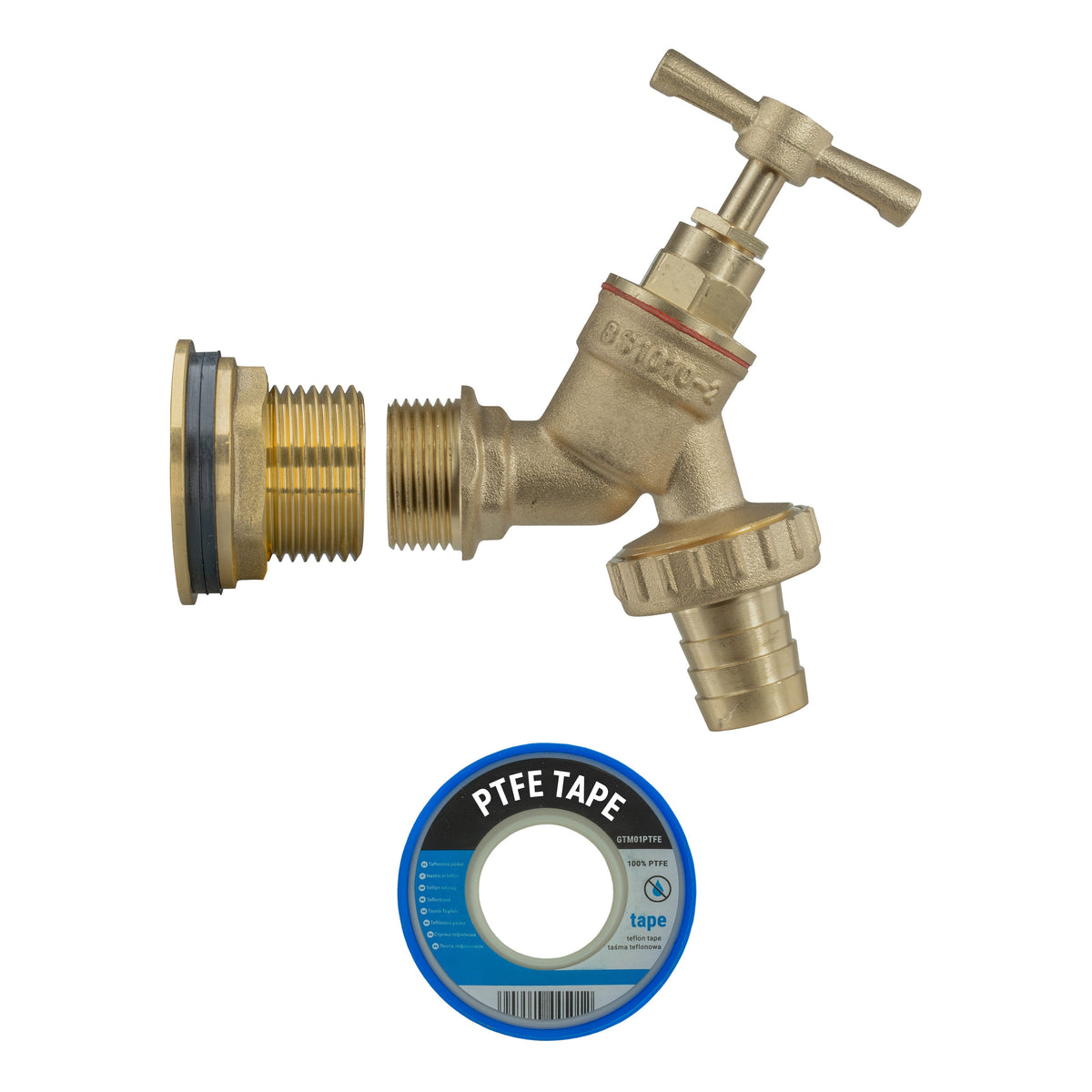 Water Butt Brass Kit 3/4in with Brass Barbed Tap Garden Hose Pipe Barb Connector