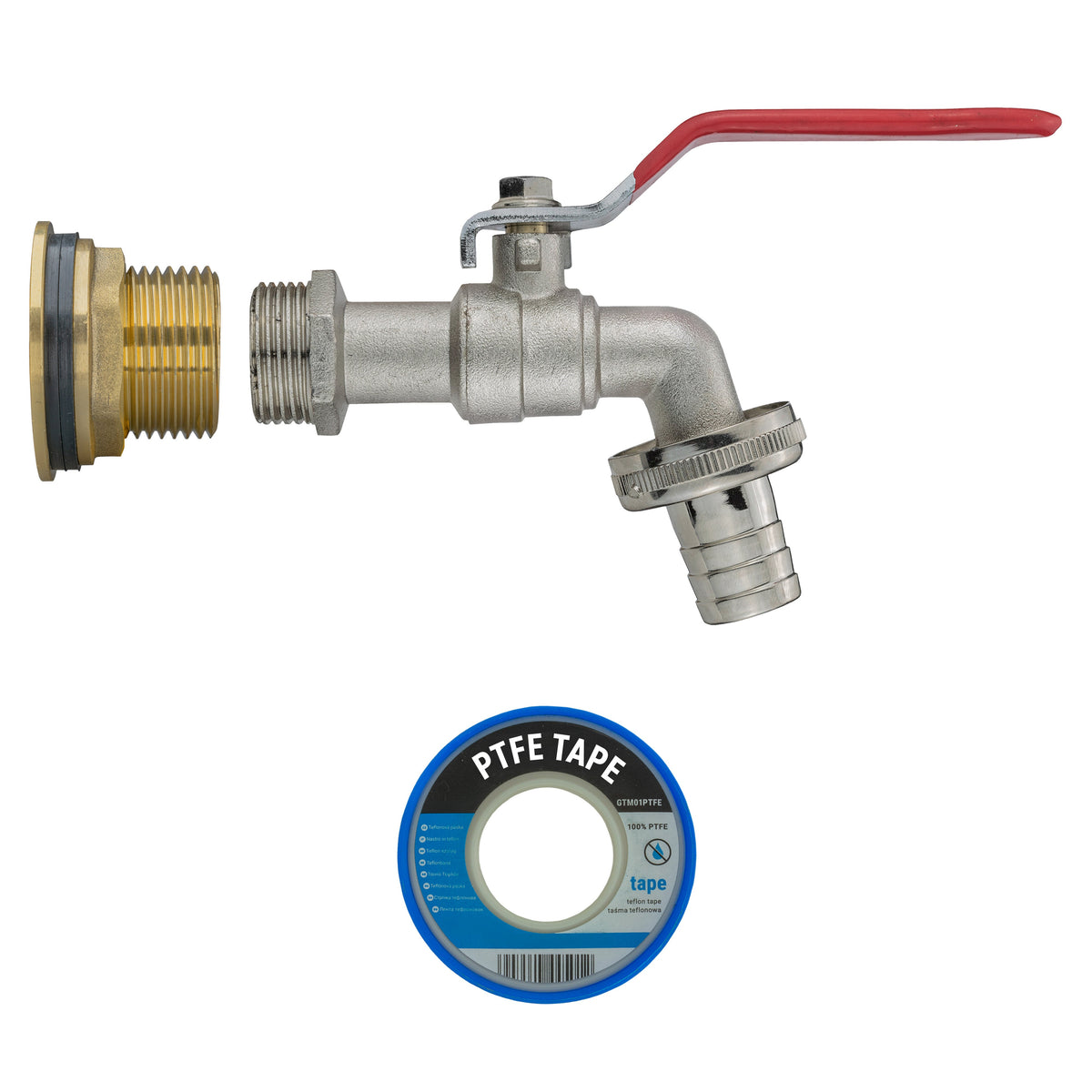 Water Butt Brass Kit 3/4" with Barbed Lever Tap and Drill Bit