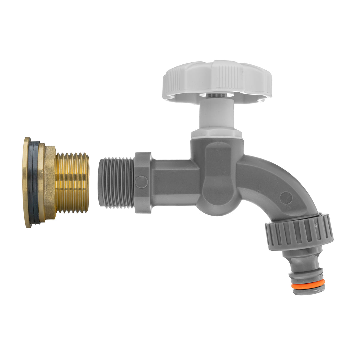Water Butt Brass Kit 3/4in with Grey Dial Tap Hose Connector Set Water Connector
